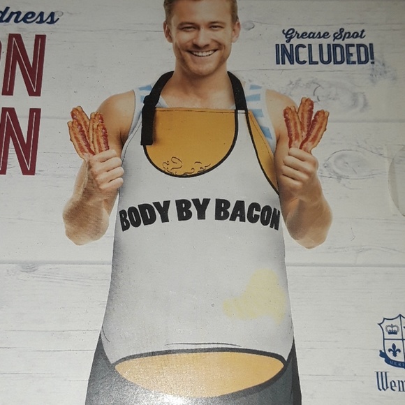 Wembley "Body by Bacon" Greasy Goodness Body Graphic Apron Adjustable Neck Strap - Picture 2 of 8